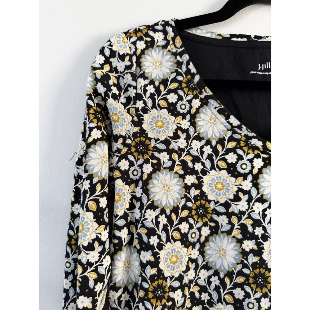 J. Jill Pima Cotton V Neck Long Sleeve Floral Print T-shirt Womens Size Small - Picture 3 of 6